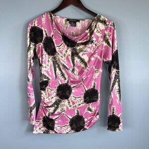 Etcetera Womens Abstract Print Long Sleeve Women's Silk Top Blouse S Small